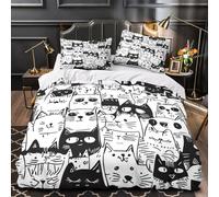 RJAVAGFZL Caras de Gato Impresión 3D 3 Piezas Funda de edredón Estilo Garabato Dibujado a Mano Funda de colchón Microfibra morbida Cierre Cremallera para niños Hombres Adultos Single (135x200cm)