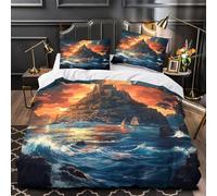 RJAVAGFZL Castillo de fantasía Impresión 3D 3 Piezas Funda de edredón Arte de fantasía épica cubrecama Microfibra morbida antiácaros para Adolescentes Mujeres Adultos Single (135x200cm)