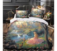 RJAVAGFZL Castillo de fantasía Impresión 3D 3 Piezas Funda de edredón Escena del Bosque Encantado Funda de colchón Microfibra morbida hipoalergénica para Chicos bebés Adultos King（220x240cm）