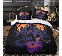 RJAVAGFZL Castillo de fantasía Impresión 3D 3 Piezas Funda de edredón Ilustración de fantasía Oscura cubrecama Microfibra Cierre Cremallera antiácaros para bebés Chicos Mujeres Super King（260x220cm）