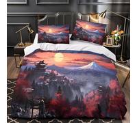 RJAVAGFZL Castillo japonés Impresión 3D 3 Piezas cubrecama Estilo de Arte Digital Funda de colchón Microfibra morbida Cierre Cremallera para Chicas Mujeres Adultos Single (135x200cm)