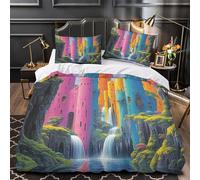 RJAVAGFZL Castillos de fantasía Impresión 3D 3 Piezas Funda de edredón Arquitectura Surrealista Vibrante cubrecama Microfibra hipoalergénica antiácaros para niños Chicos Adultos Single (135x200cm)