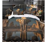 RJAVAGFZL Elefante bajo la Luna Impresión 3D 3 Piezas cubrecama Escena de ruinas del Desierto Funda de edredón Microfibra morbida hipoalergénica para Chicos bebés Mujeres Single (135x200cm)