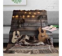RJAVAGFZL Estampado 3D Acoustic Guitar Manta Microfibra Ropa de Cama Suave y cálida Country Music Plaid Elegante Anti-Bolitas para Regalos de cumpleaños 50x60inch(127x152cm)
