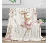 RJAVAGFZL Estampado 3D Ballet Bunnies Manta para Aire Acondicionado Microfibra Ropa de Cama Suave Pastel Floral Manta para Verano Ligera para Regalos para Vacaciones de Verano 70×80inch(180x200cm)