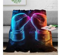 RJAVAGFZL Estampado 3D Boxing Gloves Duel Manta de salón Microfibra Ropa de Cama no desprende Pelusa Vibrant Neon Plaid de salón cálido para jóvenes en casa con Amigos 70×80inch(180x200cm)