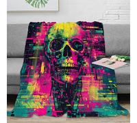 RJAVAGFZL Estampado 3D Digital Skull Arte Manta de Cama Microfibra Ropa de Cama esponjosa y cálida Cyberpunk Graphic Manta de sofá Lavable para Regalos de Bienvenida a casa 70×80inch(180x200cm)