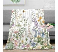RJAVAGFZL Estampado 3D Floral Garden Scene Manta Microfibra Ropa de Cama Suave y cálida Pastel Wildflower Plaid Elegante Anti-Bolitas para Regalos de cumpleaños 70×80inch(180x200cm)