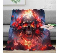 RJAVAGFZL Estampado 3D Gothic Skull Plaid Microfibra Ropa de Cama Anti-Bolitas Flame Rose Arte Manta para Aire Acondicionado Suave para Regalos para Casas Nuevas 80×90inch(200x230cm)