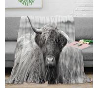 RJAVAGFZL Estampado 3D Highland Cow frazada Microfibra Ropa de Cama Transpirable Negro and Blanco Wildlife Plaid de frazada Suave para Estudiantes Durante Clases Online 70×80inch(180x200cm)