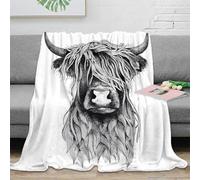 RJAVAGFZL Estampado 3D Highland Cow Manta de Viaje Microfibra Ropa de Cama Anti-Bolitas Negro and Blanco Sketch Manta de Viaje compacta para Regalos para viajeros 40x50inch(100x130cm)