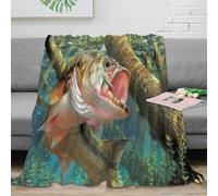 RJAVAGFZL Estampado 3D Large Bass Fish Manta de Cama Microfibra Ropa de Cama esponjosa y cálida Underwater Wildlife s Manta de sofá Lavable para Regalos de Bienvenida a casa 40x50inch(100x130cm)