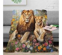 RJAVAGFZL Estampado 3D Lion and Cub Manta de Cama Microfibra Ropa de Cama cálida y esponjosa Wildlife Pintura Manta para Todas Las Estaciones Transpirable Suave para Todo el año 70×80inch(180x200cm)