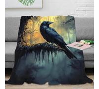 RJAVAGFZL Estampado 3D Mystic Raven Perched Manta de salón Microfibra Ropa de Cama Elegante Gothic Forest Scene Plaid de salón Esponjoso para Regalos de Boda 40x50inch(100x130cm)