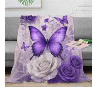 RJAVAGFZL Estampado 3D Purple Butterfly Arte Manta de Cama Microfibra Ropa de Cama esponjosa y cálida Floral Design Manta de sofá Lavable para Regalos de Bienvenida a casa 50x60inch(127x152cm)
