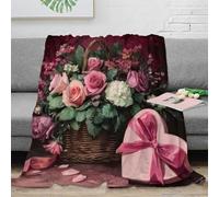 RJAVAGFZL Estampado 3D Romantic Flowers Manta de Cama Microfibra Ropa de Cama Transpirable Valentine Floral Plaid de Cama Anti-Bolitas para jóvenes en habitación compartida 70×80inch(180x200cm)