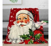 RJAVAGFZL Estampado 3D Santa Claus frazada Microfibra Ropa de Cama Transpirable Christmas Vintage Plaid de frazada Suave para Regalos para Amantes del Confort 60x80inch(150x200cm)