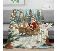 RJAVAGFZL Estampado 3D Santa Claus Sleigh Manta de Viaje Microfibra Ropa de Cama Ligera Christmas Winter s Manta de Descanso Suave para jóvenes en Viaje de Estudios 80×90inch(200x230cm)