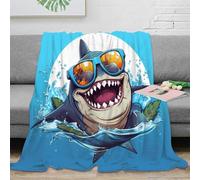 RJAVAGFZL Estampado 3D Shark with Sunglasses Manta de Cama Microfibra Ropa de Cama Anti-Bolitas Dibujo Animado Fun Plaid de Cama Suave para Regalos atentos 60x80inch(150x200cm)