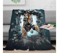 RJAVAGFZL Estampado 3D Tiger Breaking Wall Manta de Siesta Microfibra Ropa de Cama Lavable Digital Arte Manta de Oficina Suave para jóvenes Trabajadores en teletrabajo 50x60inch(127x152cm)
