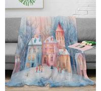 RJAVAGFZL Estampado 3D Winter Village Scene frazada Microfibra Ropa de Cama cálida Colorido Fairy Tale Manta para Aire Acondicionado Ligera para Regalos de Verano 60x80inch(150x200cm)