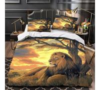 RJAVAGFZL león Africano Impresión 3D 3 Piezas Funda de colchón Arte de Vida Silvestre de Safari cubrecama Microfibra Transpirable Cierre Cremallera para Chicos bebés Adultos Single (135x200cm)