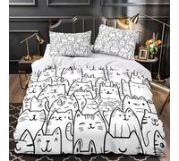 RJAVAGFZL Lindas Caras de Gato Impresión 3D 3 Piezas Funda de edredón Estilo Garabato Dibujado a Mano cubrecama Microfibra morbida hipoalergénica para bebés Hombres Adultos Single (135x200cm)