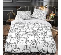 RJAVAGFZL Lindo Garabato de Gato Impresión 3D 3 Piezas Funda de edredón cubrecama Microfibra hipoalergénica antiácaros para bebés Adolescentes Hombres King（220x240cm）