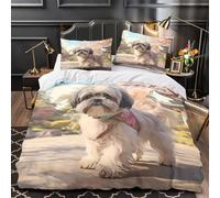 RJAVAGFZL Lindo Perro paseando Impresión 3D 3 Piezas cubrecama Ilustración artística de Mascotas Funda de colchón Microfibra Transpirable antiácaros para bebés Hombres Adultos Single（140x200cm）