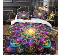 RJAVAGFZL Mandala psicodélico Impresión 3D 3 Piezas cubrecama Arte Fractal Colorido Funda de edredón Microfibra morbida Transpirable para bebés Adolescentes Hombres Single (135x200cm)