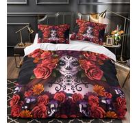 RJAVAGFZL Mujer Calavera de azúcar Impresión 3D 3 Piezas cubrecama Estilo artístico del Día de Muertos Funda de colchón Microfibra morbida antiácaros para bebés Chicos Adultos Super King（260x220cm）