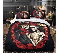 RJAVAGFZL Pareja de Esqueletos Impresión 3D 3 Piezas cubrecama Arte del día de Muertos Funda de edredón Microfibra hipoalergénica antiácaros para bebés Chicos Adultos Super King（260x220cm）