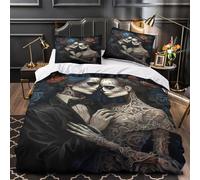RJAVAGFZL Pareja de Esqueletos Impresión 3D 3 Piezas Funda de edredón Arte del día de Muertos cubrecama Microfibra Cierre Cremallera antiácaros para bebés Adolescentes Adultos Single（140x200cm）