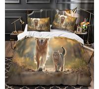 RJAVAGFZL paseando a un Perro Dorado Impresión 3D 3 Piezas cubrecama Escena de compañía de Mascotas Funda de colchón Microfibra hipoalergénica antiácaros para niños Hombres Adultos King（220x240cm）