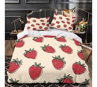 RJAVAGFZL Patrón de Fresa Impresión 3D 3 Piezas cubrecama Estilo Garabato Dibujado a Mano Funda de edredón Microfibra Transpirable Cierre Cremallera para Chicos bebés Mujeres Single (135x200cm)
