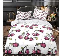 RJAVAGFZL Patrón de Fruta de Cereza Impresión 3D 3 Piezas Funda de edredón Estilo Garabato Dibujado a Mano cubrecama Microfibra morbida Transpirable para bebés Adolescentes Hombres Single（140x200cm）
