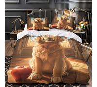 RJAVAGFZL Perro Perdiguero de Oro Impresión 3D 3 Piezas Funda de edredón Interior de una Iglesia Antigua cubrecama Microfibra morbida Transpirable para Chicos bebés Adultos Single（140x200cm）