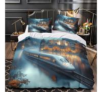 RJAVAGFZL Tren Moderno Impresión 3D 3 Piezas Funda de edredón Escena de Castillo de fantasía cubrecama Microfibra hipoalergénica Transpirable para bebés Chicos Mujeres Single (135x200cm)