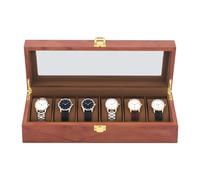 RjcdOPL - Caja de reloj de 6 ranuras, caja de reloj, caja de reloj con tapa de cristal, cojines extraíbles, caja de almacenamiento para relojes y joyas, mujer y hombre