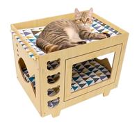 RjcdOPL Casa para gatos Interior de madera de 2 niveles, con cojines de algodón PP, resistente y duradera, buena ventilación, 55 x 40 x 44 cm (oso, estándar)