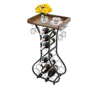 RjcdOPL - Estante para vino (14 botellas, con forma de jarrón, soporte para vino metálico con bandeja, patas ajustables antideslizantes, carga 50 kg, negro, estante para vino para cocina, bar, bodega