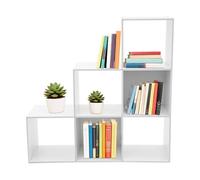 RjcdOPL - Estantería de 6 compartimentos para almacenamiento de escaleras, estante en forma de L de los cubos, 90 × 28 × 90 cm, carga 80 kg, conveniente para sala de estar, dormitorio, oficina (blanco