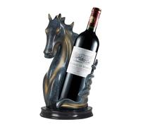 RjcdOPL - Portabotellas de vino de resina, diseño de cabeza de caballo, decoración del mostrador, compatible con botellas de diámetro de hasta 7,2 cm, ideal como regalo original (azul dorado)