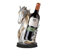 RjcdOPL - Portabotellas de vino de resina, diseño de cabeza de caballo, decoración del mostrador, compatible con botellas de diámetro hasta 7,2 cm, ideal como regalo original (plata dorada)