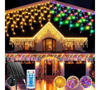 RJEDL 2500mAh Solar Luci di Natale da Esterno, 25+5M 800LED 3 In 1 Impermeabile LED Tenda Luci Natale Esterno, Con 8 Modalità & Timer e Memoria Iluminación Navideña Para Exteriores Colorate