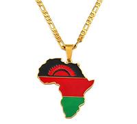 RJGYMTAZ Collar con Colgante de Mapa de África - Colgante Moderno con la Bandera Nacional de Malawi - for Mujeres y Hombres - Joyería étnica de Amistad Estilo Hip Hop