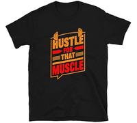 RJJBFKDDK Hustle for That Muscle Novelty Gym Fitnes Workout T Shirt Men T Shirt 100% Cotton Sleeve Shirt Black