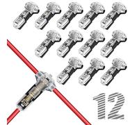 RJLCTH 12 conectores de cable T-Tap de 3 vías, 1 pin, 18-22 AWG | Empalmes de alambre sin soldadura, LED automotriz y cableado de altavoces, aplicaciones de bajo voltaje de 12 V y 24 V CC