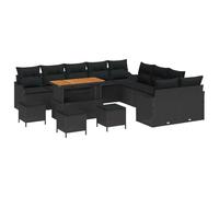 RJPLMFV - Juego de sofá para jardín, 14 piezas, color negro | Madera acacia maciza, apoyabrazos pista, asiento ajustable, duradero al aire libre