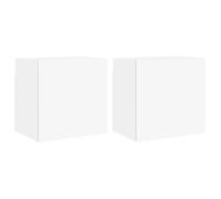 RJPLMFV Muebles TV Pared 2 Pcs Blanco 40,5x30x40 cm Madera Ingeniería | Diseño flotante, almacenamiento de puerta, multifuncional, uso de mesita de noche o salón